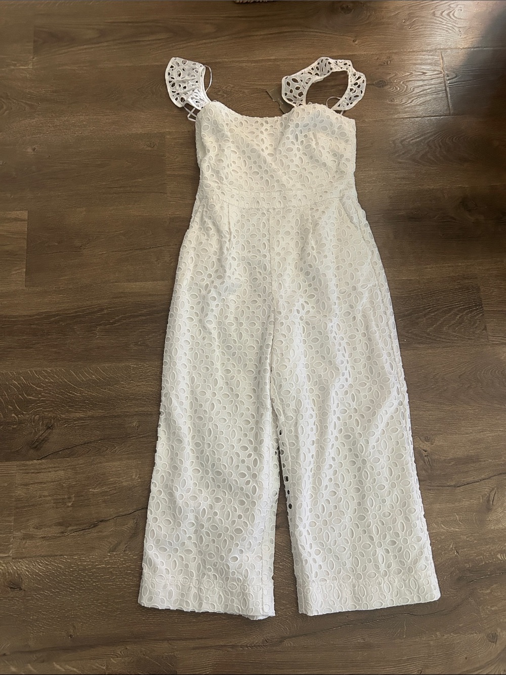 J. Crew White Eyelet Wide-Leg Jumpsuit with Scalloped Straps